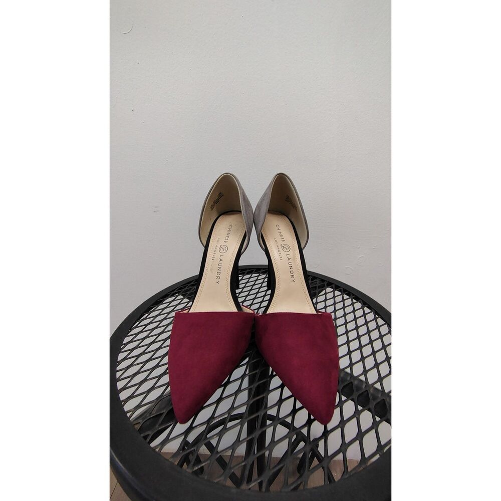 Women's Chinese Laundry Stella D'Orsay Maroon and Grey Pumps - Picture 5 of 7